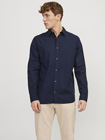 JJESUMMER LINEN BLEND SHIRT LS SN Navy