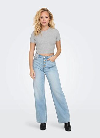 Only O Yaka Düz Gri Kadın T-Shirt ONLBETTY S/S O-NECK SHORT TOP CC JR