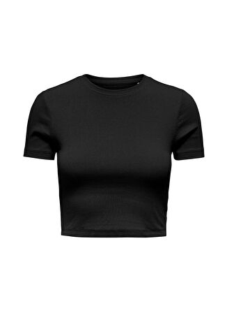 Only O Yaka Düz Siyah Kadın T-Shirt ONLBETTY S/S O-NECK SHORT TOP CC JR