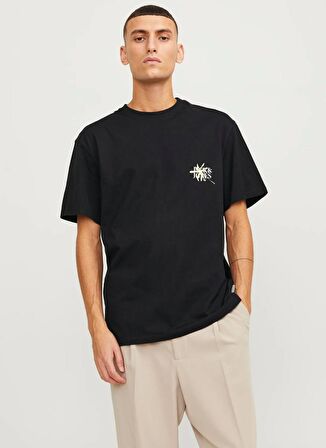 Jack & Jones Bisiklet Yaka Siyah Erkek T-Shirt JORLAFAYETTE FLOWER TEE SS CREW NEC