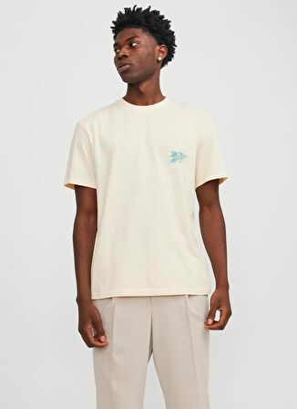 Jack & Jones Bisiklet Yaka Krem Erkek T-Shirt JORLAFAYETTE FLOWER TEE SS CREW NEC
