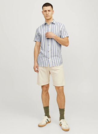 Jack & Jones Slim Fit Mavi Erkek Gömlek JJJOSHUA OXFORD STRIPE SHIRT SS