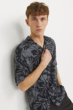 JACK&JONES JJGURU MONOCHROME AOP RESORT SHIRT SS12249210 SİYAH-2