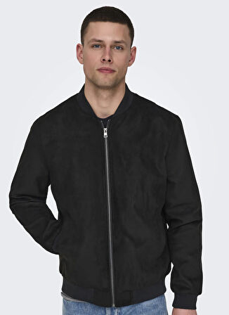 Only & Sons Normal Siyah Erkek Ceket ONSLUCAS FAKE SUEDE BOMBER OTW NOOS