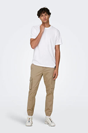 Only & Sons Erkek Onscarter Paçaları Lastikli Pamuklu Kargo Pantolon 22028434 Camel