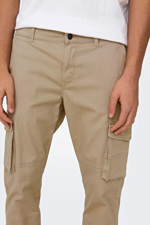 Only & Sons Erkek Onscarter Paçaları Lastikli Pamuklu Kargo Pantolon 22028434 Camel
