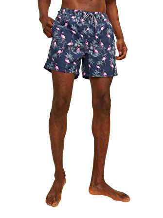 Jack&Jones Desenli Lastikli Bel Lacivert Erkek Deniz Şortu 12253230
