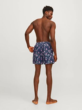 Jack&Jones Desenli Lastikli Bel Lacivert Erkek Deniz Şortu 12253230
