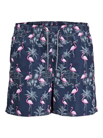 Jack&Jones Desenli Lastikli Bel Lacivert Erkek Deniz Şortu 12253230