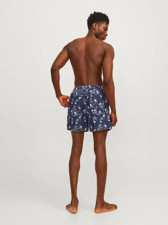 Jack&Jones Desenli Lastikli Bel Lacivert Erkek Deniz Şortu 12253230