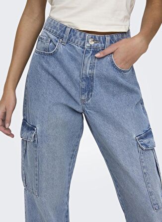 Only Yüksek Bel Geniş Paça Rahat Mavi Kadın Denim Pantolon ONLRILEY HW STR CARGO DNM PIM875 NO