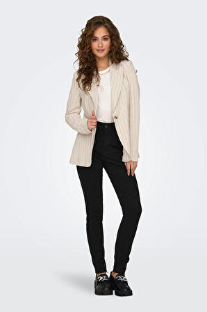 Only Kadın Onldola Slim Fit Çizgili Keten Ceket 15318499 Bej