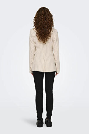 Only Kadın Onldola Slim Fit Çizgili Keten Ceket 15318499 Bej