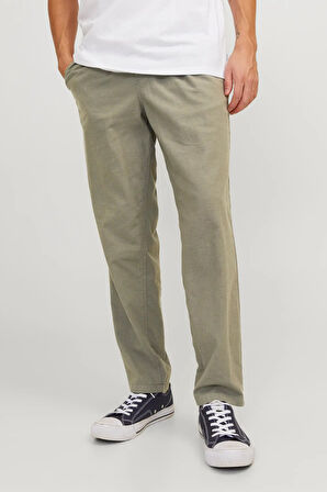 Jack & Jones Erkek Jpstace Beli Lastikli ve İp Bağlamalı Keten Pantolon 12229699 Haki