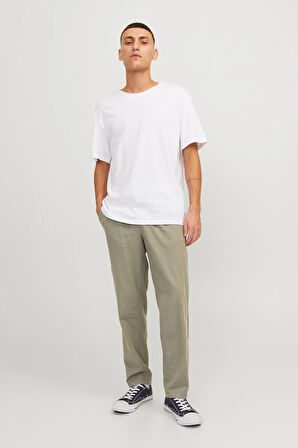 Jack & Jones Erkek Jpstace Beli Lastikli ve İp Bağlamalı Keten Pantolon 12229699 Haki
