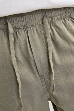 Jack & Jones Erkek Jpstace Beli Lastikli ve İp Bağlamalı Keten Pantolon 12229699 Haki