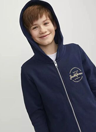 Jack & Jones Baskılı Erkek Çocuk Lacivert Sweatshırt JJFOREST SWEAT ZIP HOOD JNR