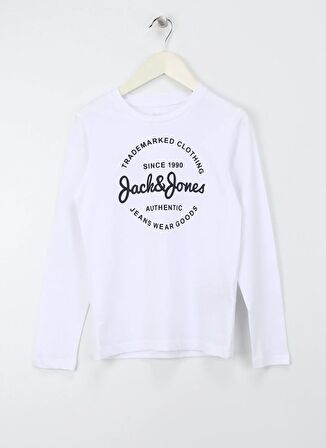 Jack & Jones Baskılı Beyaz Erkek Genç  T-Shirt JJFOREST TEE LS CREW NECK JNR