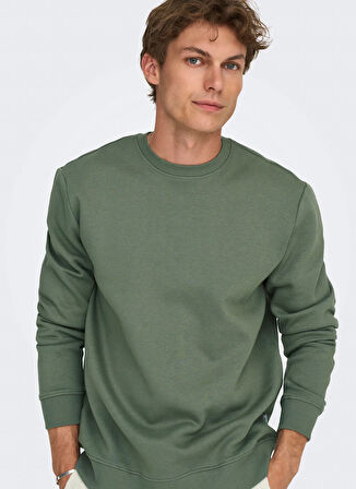 Only & Sons O Yaka Yeşil Erkek Sweatshırt ONSCONNOR LIFE REG CREW NECK SWEAT