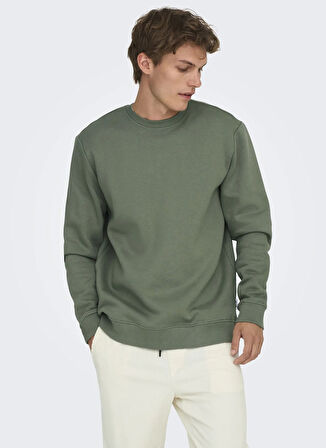 Only & Sons O Yaka Yeşil Erkek Sweatshırt ONSCONNOR LIFE REG CREW NECK SWEAT