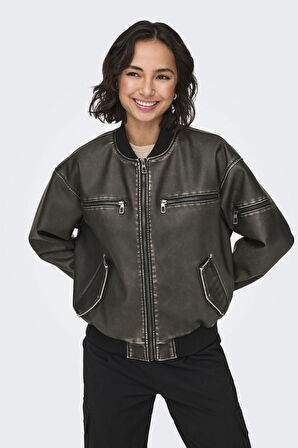 Only 15319095 Onlhallı Faux Leath Oversıze Bomber Otw Ss Kadın Pıu Mont