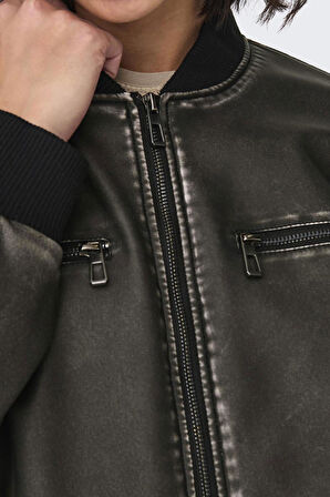 Only 15319095 Onlhallı Faux Leath Oversıze Bomber Otw Ss Kadın Pıu Mont