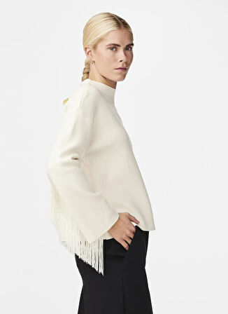 Yas O Yaka Rahat Düz Ekru Kazak Kadın YASFRINGA LS O-NECK KNIT PULLOVER S