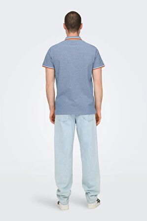 Only & Sons Erkek Onsfletcher Polo Yaka %100 Pamuk T-Shirt 22024827 Mavi