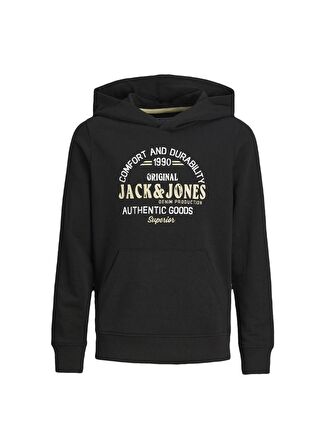 Jack & Jones Baskılı Erkek Siyah Sweatshırt JJMINDS SWEAT HOOD JNR