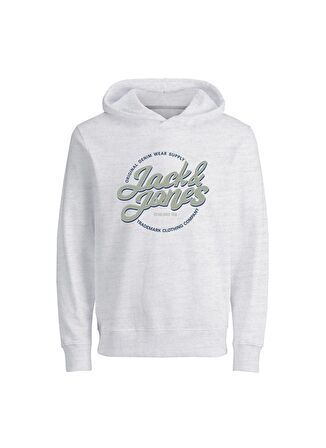 Jack & Jones Baskılı Erkek Çocuk  Beyaz Sweatshırt JJMINDS SWEAT HOOD JNR