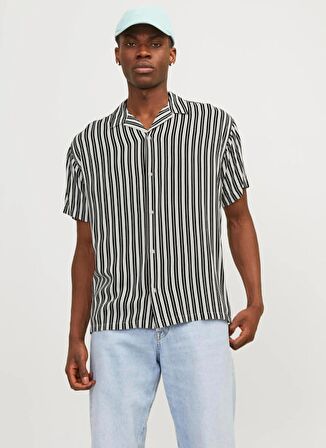 Jack & Jones Relaxed Siyah Erkek Gömlek JORLUKE CREPE RESORT STRIPE SHIRT S