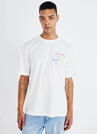 Only & Sons O Yaka Baskılı Beyaz Erkek T-Shirt ONSMANI LIFE RLX HIDEOUT SS TEE