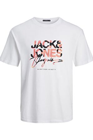 JACK&JONES JORARUBA AOPBRANDING TEE SS CREW NECK LN 12255517 BEYAZ