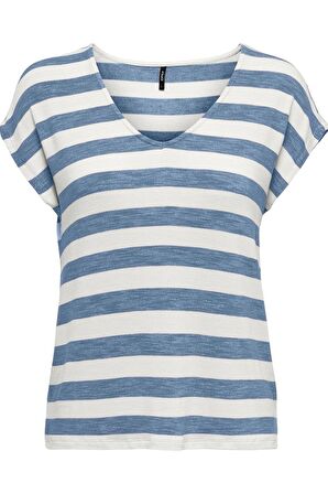 ONLY ONLLIRA LIFE S/S V-NECK TOP JRS NOOS 15252103 MAVİ