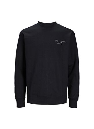 Jack & Jones Dik Yaka Siyah Erkek Sweatshırt JPRBLASANCHEZ BRANDING SWEAT CREW N