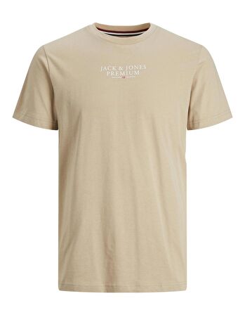Jack&Jones Bisiklet Yaka Yazılı Kısa Kollu Bej Erkek T-Shirt 12217167