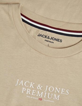 Jack&Jones Bisiklet Yaka Yazılı Kısa Kollu Bej Erkek T-Shirt 12217167