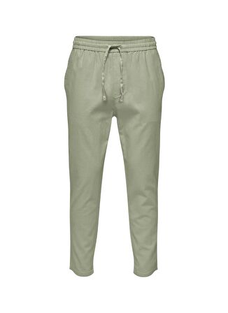 Only & Sons Dar Paça Gri - Yeşil Erkek Kargo Pantolon ONSLINUS CROP 0007 COT LIN PNT NOOS