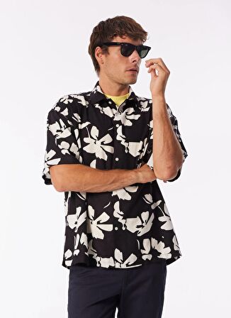 Jack & Jones Geniş Fit Siyah Erkek Gömlek JORFARO LINEN AOP OVERSIZED SHIRT S