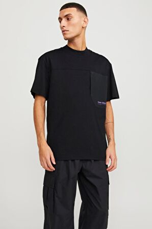 JACK&JONES JCOWOVEN POCKET TEE SS CREW NECK 12253457 SİYAH