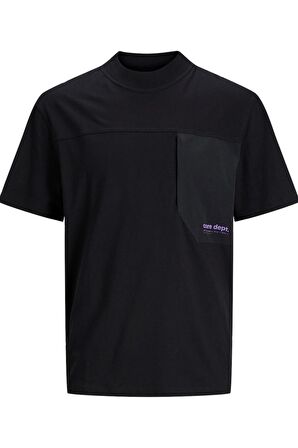 JACK&JONES JCOWOVEN POCKET TEE SS CREW NECK 12253457 SİYAH