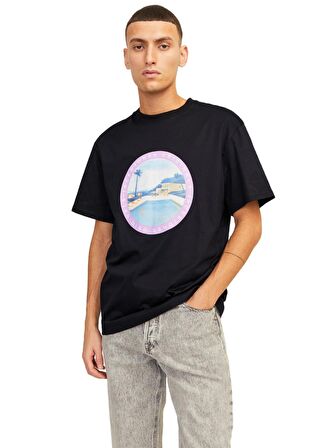 Jack&Jones O Yaka Baskılı Kısa Kollu Siyah Erkek T-Shirt 12253679