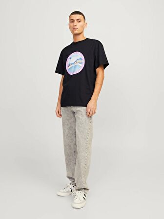 Jack&Jones O Yaka Baskılı Kısa Kollu Siyah Erkek T-Shirt 12253679