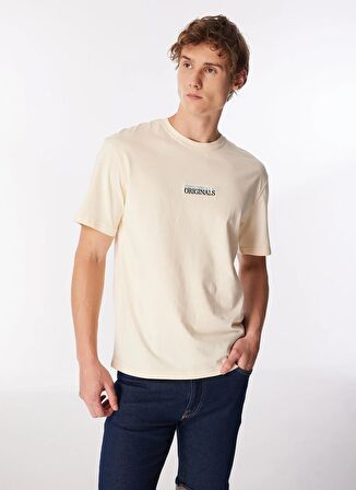 Jack & Jones Yuvarlak Yaka Krem Erkek T-Shirt JORLAFAYETTE EMB TEE SS CREW NECK