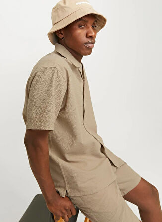 Jack & Jones Rahat Bej Erkek Gömlek JOREASTER PALMA SEERSUCKER SHIRT SS