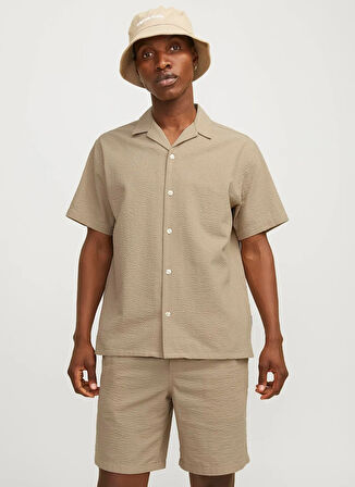 Jack & Jones Rahat Bej Erkek Gömlek JOREASTER PALMA SEERSUCKER SHIRT SS