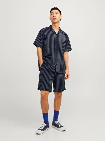 Jack&Jones Gömlek Yaka Rahat Kesim Kısa Kollu Lacivert-Beyaz Erkek Gömlek 12256772