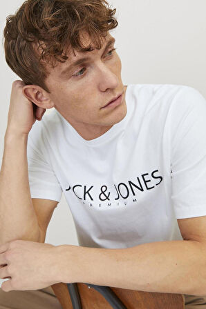 Jack & Jones Erkek Jprblajack Baskı Detaylı Bisiklet Yaka %100 Pamuk T-Shirt 12256971 Beyaz
