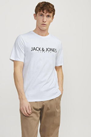 Jack & Jones Erkek Jprblajack Baskı Detaylı Bisiklet Yaka %100 Pamuk T-Shirt 12256971 Beyaz