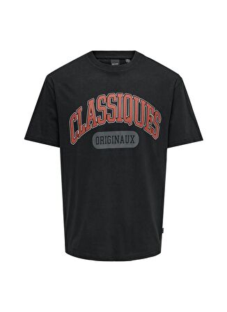 Only & Sons O Yaka Baskılı Siyah Erkek T-Shirt ONSCLASSIQUES OVZ SS TEE
